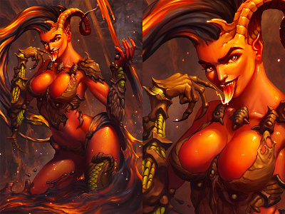 Devil Girl demon devil girl devil horns fantasy hot illustration illustration art lava magma pin up pin up girl procreate splash art woman