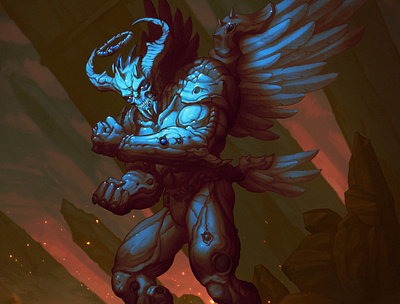 Celestial Baron angel wings baron of hell blue skin celestial demon devil dream halo hell natural armor procreate