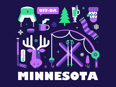 Uff-Da Minnesota Winter Illustration fishing hockey minnesota moose uffda winter