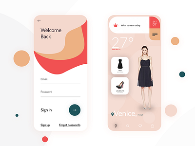 Outfit Suggestion Weather App ecommerce design ecommerce shop ios 12 iphone outfit pastelcolor signing uxui weather weatherapp