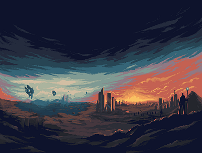 Burnin Sunrise environment illustration pixelart