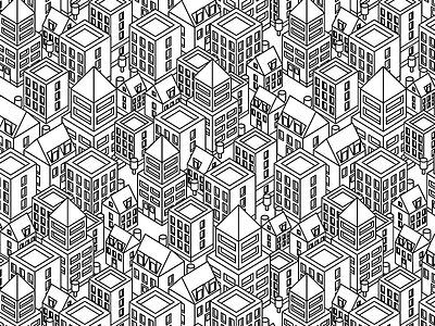 Isometric city pattern blackwhite building city isometric lineart pattern street town urban vector
