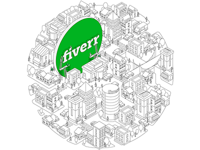 Fiverr Circle isometric city fiverr illustration iso isometric vector
