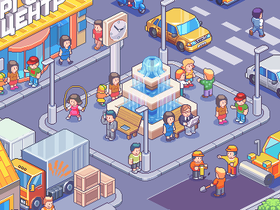 Lifegroup illo city isometric pixelart