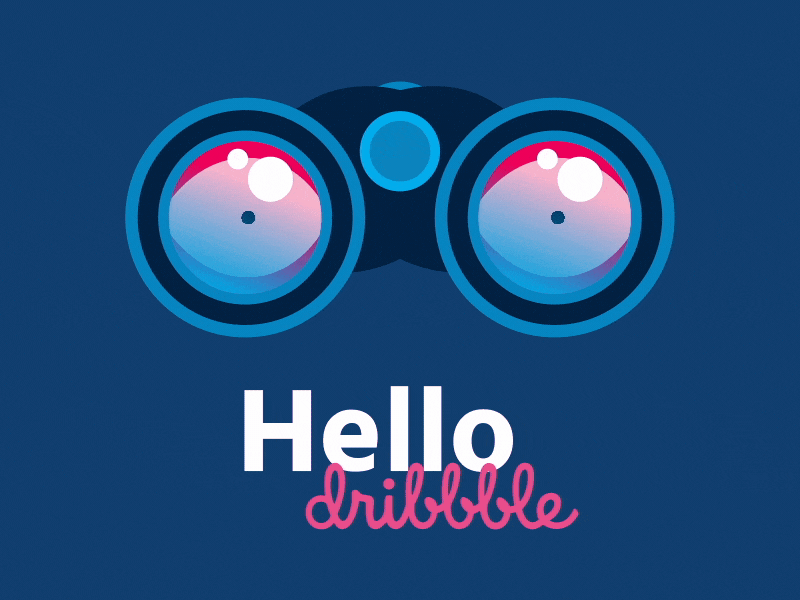 Hello Dribbble - Look at me! after effect animation binoculars dribbble hello joysticks and sliders look motion design renaud lavency