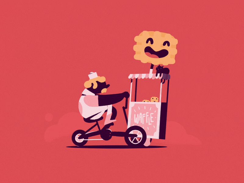 Bicycle waffle 2d aftereffects animation brush cartoon gif ik loop motion motion design renaud lavency waffle