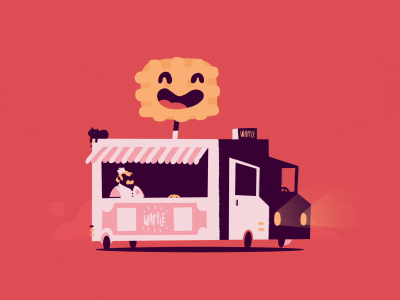 Waffle truck 2d aftereffects animation brush foodtruck gif ik loop motion motion design renaud lavency waffle