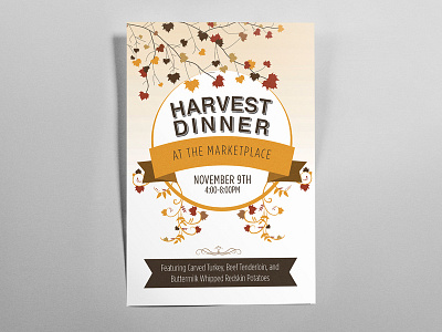 Harvest Dinner Poster autumn dinner event poster fall food harvest harvest dinner leaves poster poster design themed