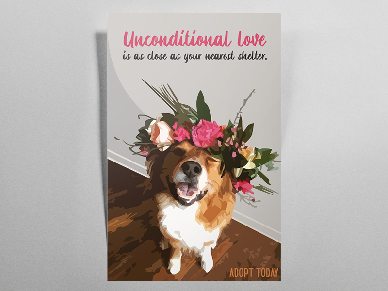 Adopt Today dog lover dogs dog shelter vector portrait vector artwork adoption poster adoption dog poster awareness awareness poster dog adoption adopt flower crown adobe illustrator typography poster design flowers illustration vector poster