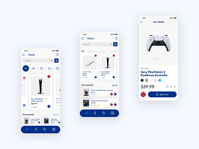 PS5 Mobile Shopping UI/UX Concepts app blue design ecommerce mobile playstation ps5 shopping sketch ui ui design ux