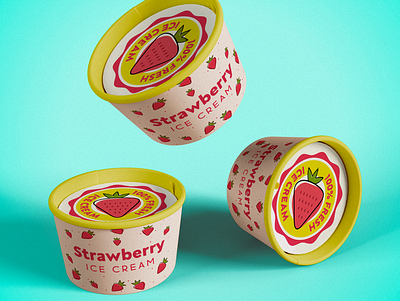 Strawberry Ice Cream Packaging adobe illustrator adobe photoshop icecream illustration mockup packaging strawberry