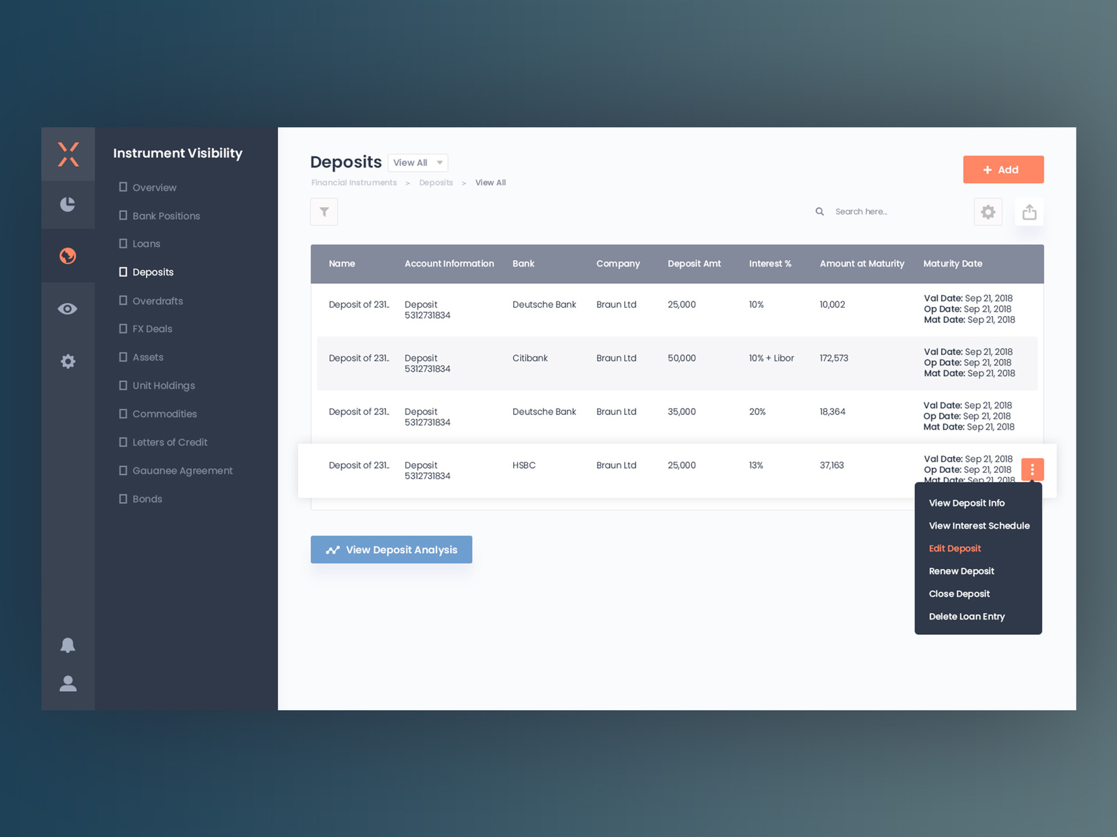 Fintech SAAS webapp table view for treasury management solution by ...