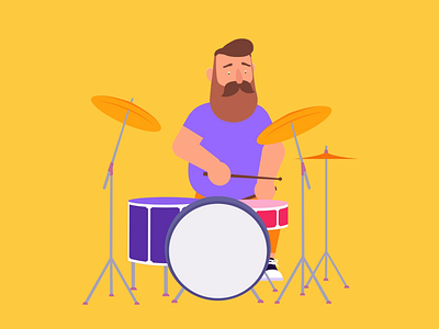 Ba Dum Tss 2d animation after affects animation character character animation drummer flat illustration joysticks and sliders limber vector yellow