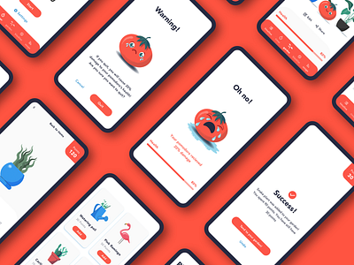 Pomodoro App UI app clean design gamification garden illustration minimal mobile ui pomodoro productivity productivity app red timer typogaphy ui ui ux usage user inteface ux visual design