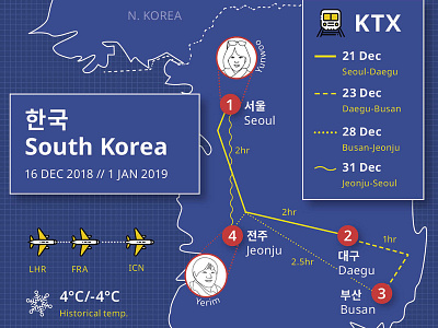 Korea 2018-19 illustration information design map travel