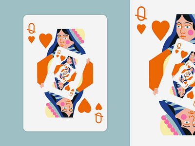 Queen Of Hearts card color flat game heart illusion illustration optical playing card portait queen vector woman
