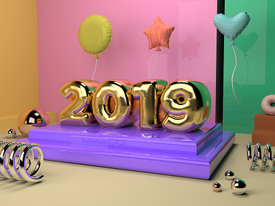 HAPPY 2019! 2019 3d 3dart balloon balloon text c4d cinema4d color design illustration text type typography
