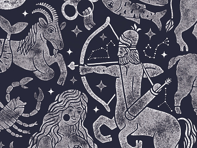 Zodiac Print graphic hand horoscope illustration print textile zodiac