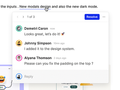 Inline comments by Adrien Rochet for Cycle on Dribbble