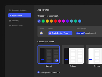 Appearance Settings app design ui ux web