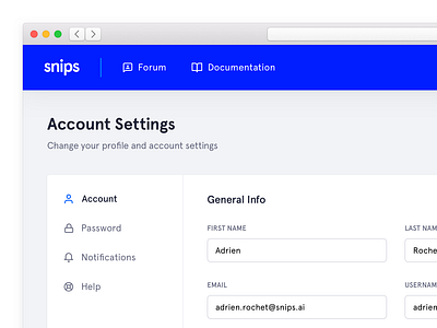 Account Settings app design settings ui web