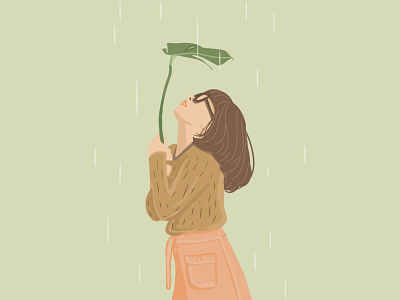 Girl in the Rain girl illustraion illustration art rain simple design vector