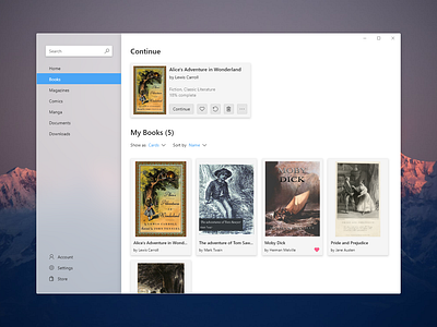 Reader App album app books concept design files fluent design gallery program software ui uwp ux windows windows 10