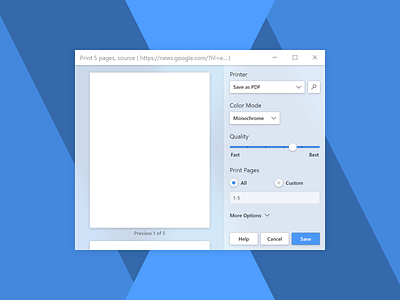 Print Dialog app concept design fluent design printing program software system ui uwp ux windows windows 10
