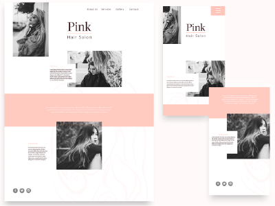 Pink Hair Salon Web Concept hair layout mobile pages pink salon ui web