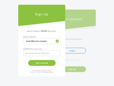 Sign Up for Vavio dribbble get started hello invite login sign up vavio