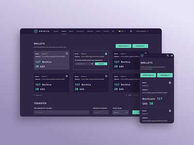 Bochica Wallet app blockchain dark design green layout system ui ux uxui wallet web webapp