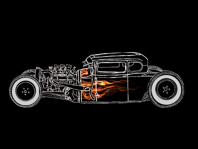 Flaming Rod car chalk fast flames hot rod illustration