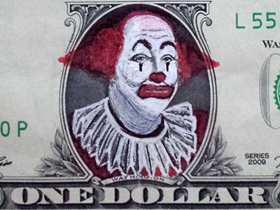 Funny Money clown dollar drawing money washington
