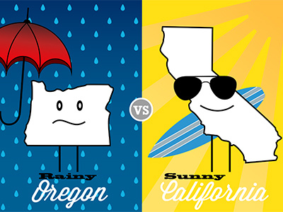 Oregon vs. California illustrator rainy sunny