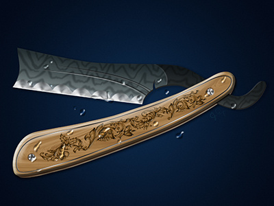 Straight Razor blade blue knife decorative razor sharp water drops