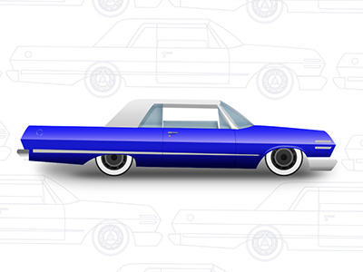 1963 Chevy Impala blue car chevy hotrod illustrator low vintage