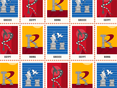 Motif of the letter "R" architecture columns creative egypt greece illustrations ilustrator paper post print pyramids roma stamp stamp design stamps travel typography vector vector art