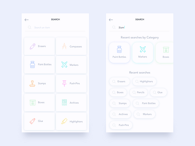 Store Supplies Search function app branding clean design flat icon illustration logo typography ui ux vector
