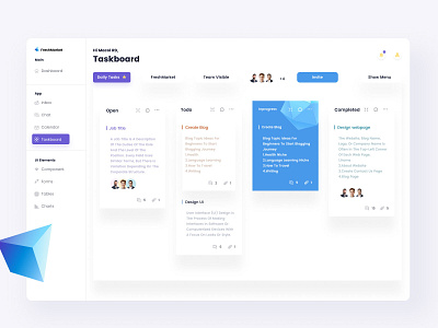 FreshMarket Taskboard UI admin admin dashboard admin panel blue dashboard design figma free freebie freshmarket iocn management task management ui ux web web development web development comapny website white