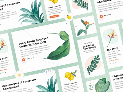Natural Theme Cards UI card cards cards ui design figma free freebie green icon illustration leaves natural nature page theme ui ux web web development website