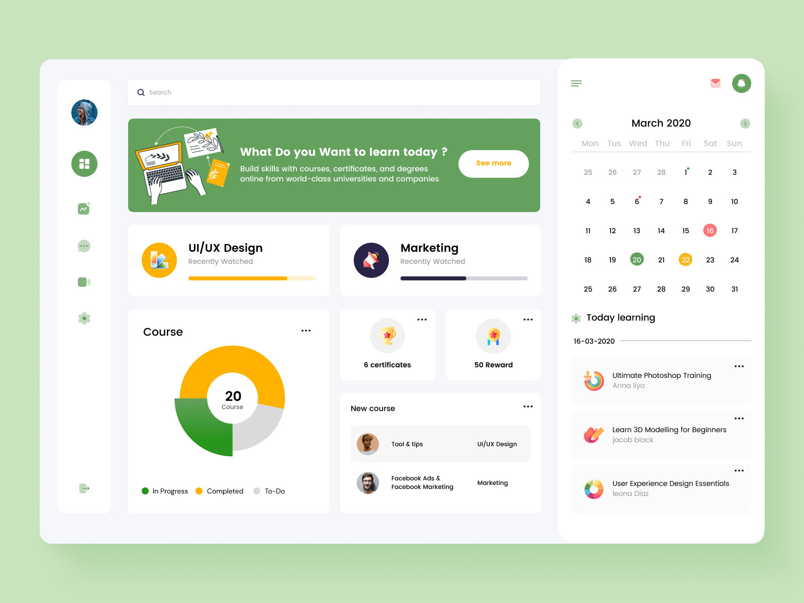 Learning Web App Dashboard by Redlio Designs on Dribbble