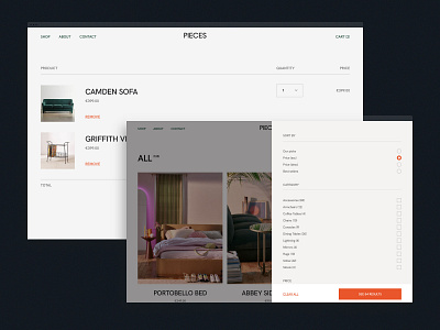 PIECES© Furniture brand identity branding cart checkout design desktop ecommerce filters furniture furniture store identity logo promo shop typography ui ux