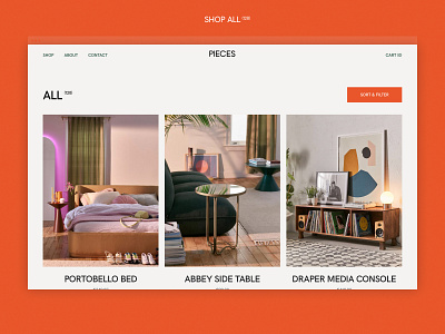 PIECES© Furniture branding design desktop ecommerce furniture identity minimal promo typography ui ux web website