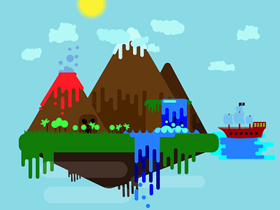 Pirate Island illustration illustration illustrator island pirates treasure vulcano waterfall