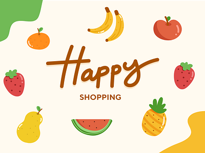 Happy Shopping colorful delivery design flat illustration food illustration fruit illustration fruits groceries grocery illustraion illustrator vector