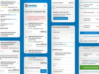 Romstal Ecommerce Mobile UI multi step checkout - cart page branding cart check out checkout clean design e commerce ecommerce mobile mobile theme multi step online online store responsive design romstal shop ui user interface ux website