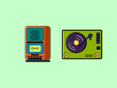 Old school cassette player & gramophone adobe illustrator colours flat design icon icon design illustration illustrator outlines ui vector