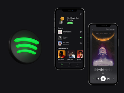 Spotify music app concept 3d app concept figma flat glassmorphism interface ios mobile mobile app music music app redesign render spotify ui