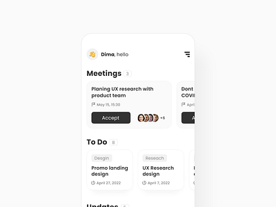 Work planner App 💻 app cards clean figma glat interface job list meeting meetings mobile monochrome planner planning shadows todo ui work