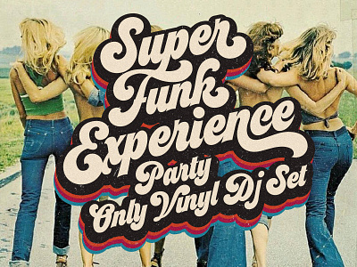 Super Funk Experience 1970 disco funk illustrator lettering party seventies t shirt vector vintage